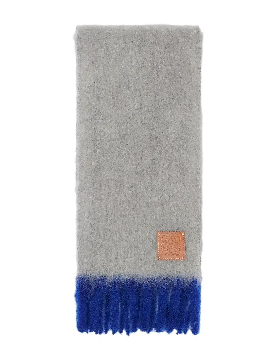 LOEWE Men's Mohair-Wool Blend Fringe Scarf - Grey Blue | Thumbnail 2 LOEWE Men's Mohair-Wool Blend Fringe Scarf - Grey Blue | Thumbnail 2