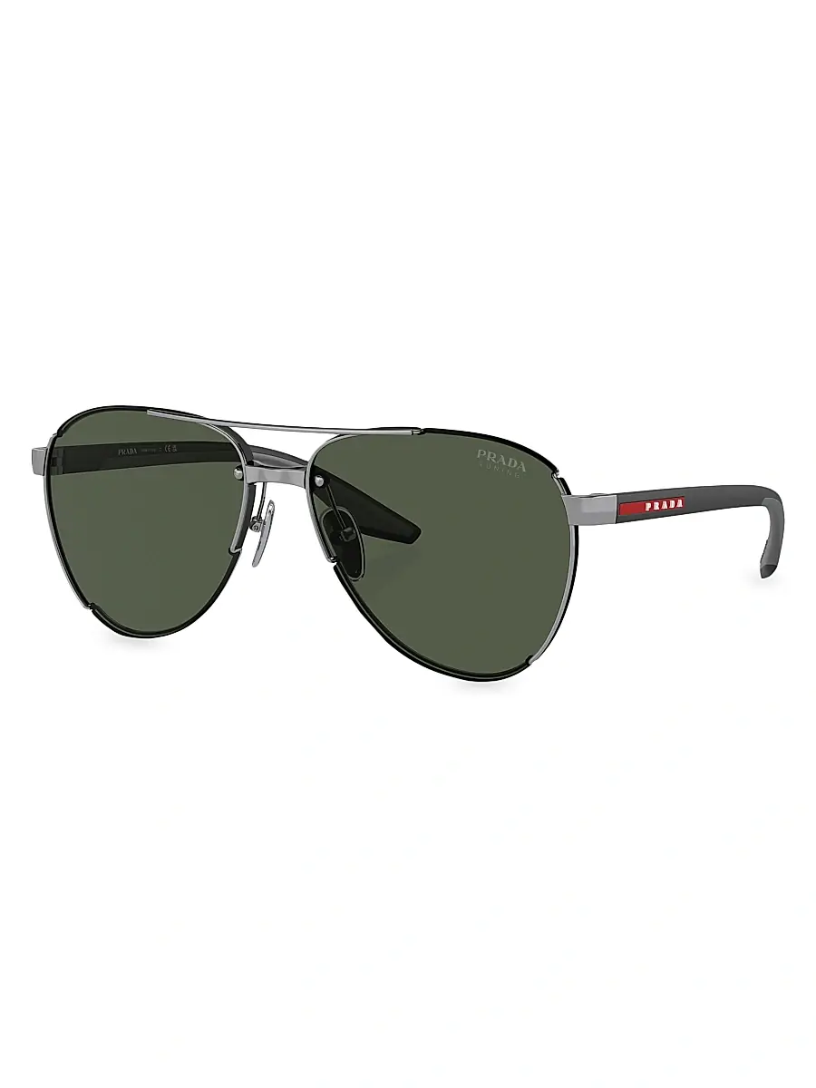 Men's 61MM Aviator Sunglasses - Gunmetal Dark Green