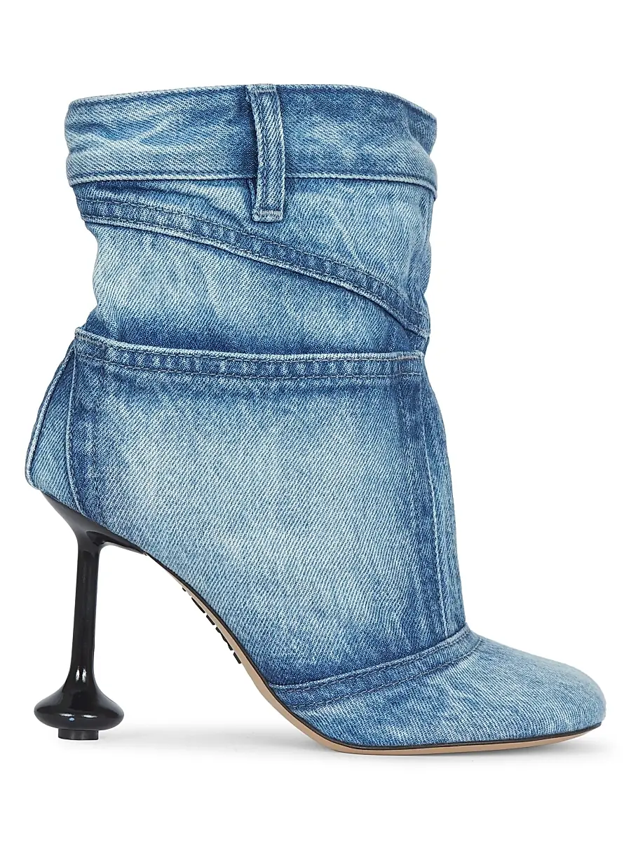 LOEWE Women's Toy Panta 90MM Leather & Denim Ankle Boots - Washed Denim | Image 1 LOEWE Women's Toy Panta 90MM Leather & Denim Ankle Boots - Washed Denim | Image 1