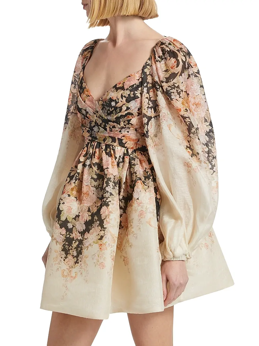 Zimmermann Women's Floral Linen & Silk Long-Sleeve Minidress | Thumbnail 4 Zimmermann Women's Floral Linen & Silk Long-Sleeve Minidress | Thumbnail 4
