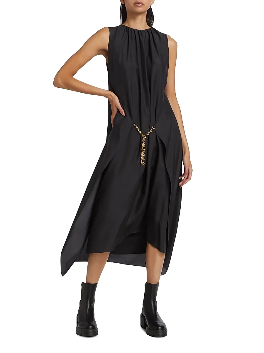 LOEWE Women's Silk Chain Midi Dress - Dark Anthracite | Thumbnail 2 LOEWE Women's Silk Chain Midi Dress - Dark Anthracite | Thumbnail 2