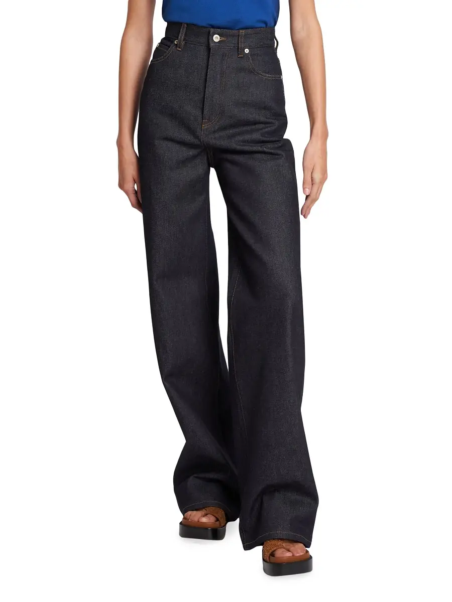 LOEWE Women's High-Rise Wide-Leg Jeans - Raw Denim | Thumbnail 2 LOEWE Women's High-Rise Wide-Leg Jeans - Raw Denim | Thumbnail 2