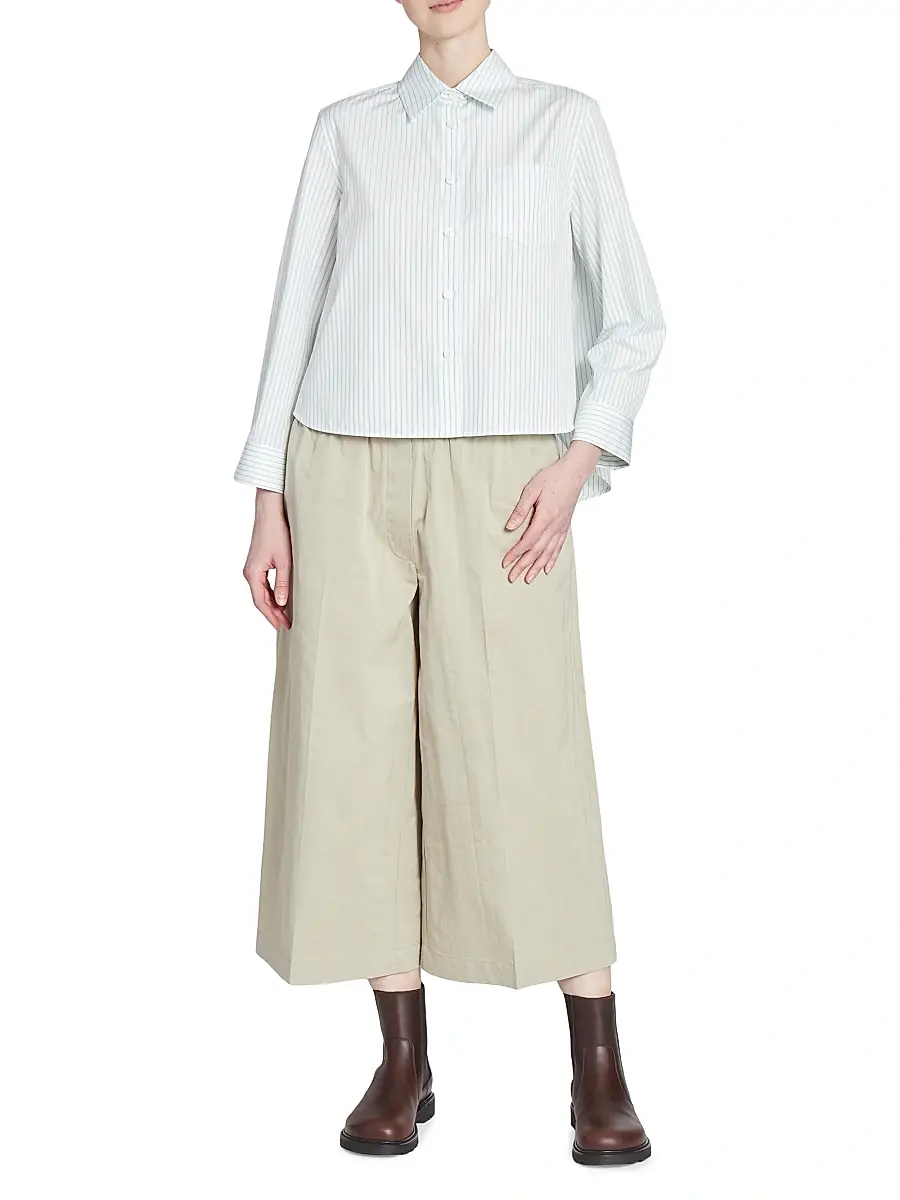LOEWE Women's Trapeze Pinstriped Cotton-Blend Shirt - Green White | Thumbnail 2 LOEWE Women's Trapeze Pinstriped Cotton-Blend Shirt - Green White | Thumbnail 2