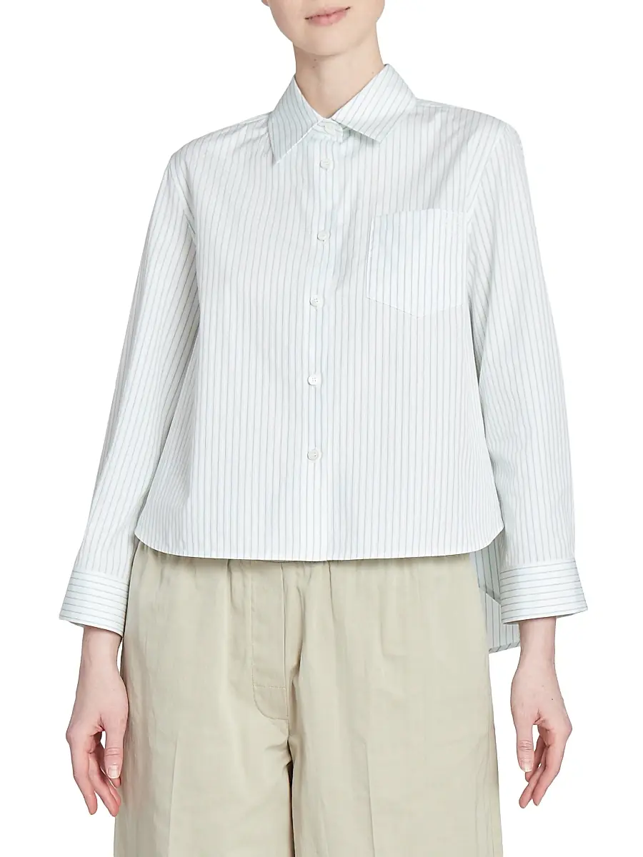 LOEWE Women's Trapeze Pinstriped Cotton-Blend Shirt - Green White | Thumbnail 3 LOEWE Women's Trapeze Pinstriped Cotton-Blend Shirt - Green White | Thumbnail 3