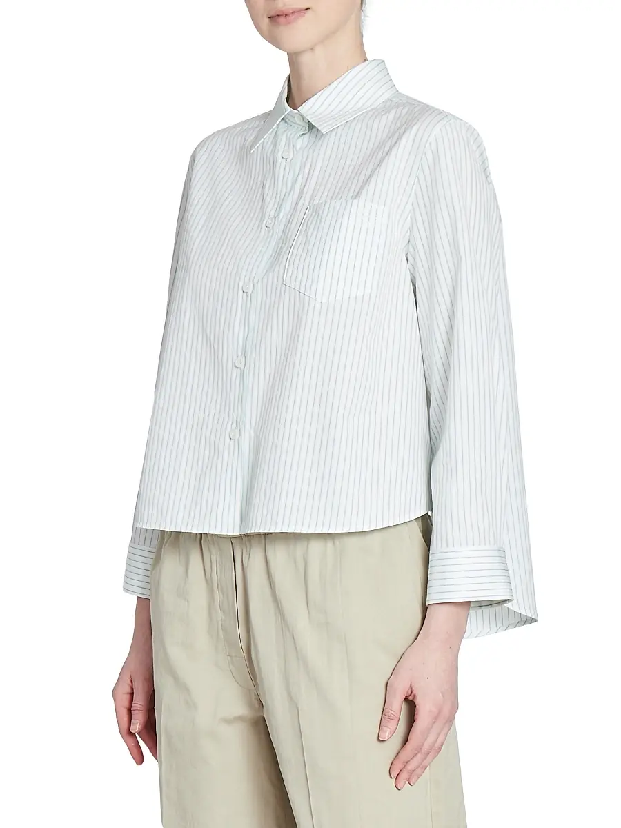 LOEWE Women's Trapeze Pinstriped Cotton-Blend Shirt - Green White | Thumbnail 4 LOEWE Women's Trapeze Pinstriped Cotton-Blend Shirt - Green White | Thumbnail 4