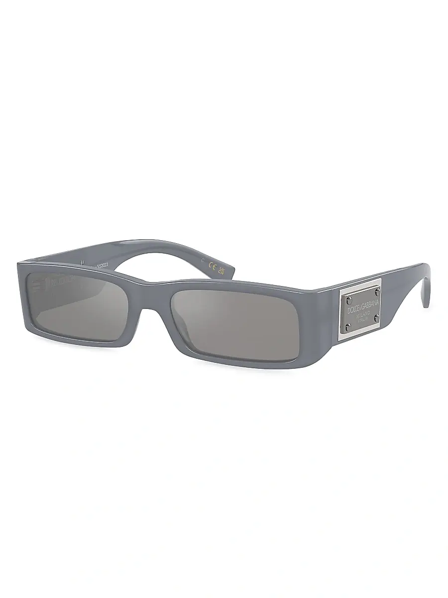 Dolce & Gabbana Men's Plaque Logo 54MM Rectangular Sunglasses - Grey | Image 1 Dolce & Gabbana Men's Plaque Logo 54MM Rectangular Sunglasses - Grey | Image 1