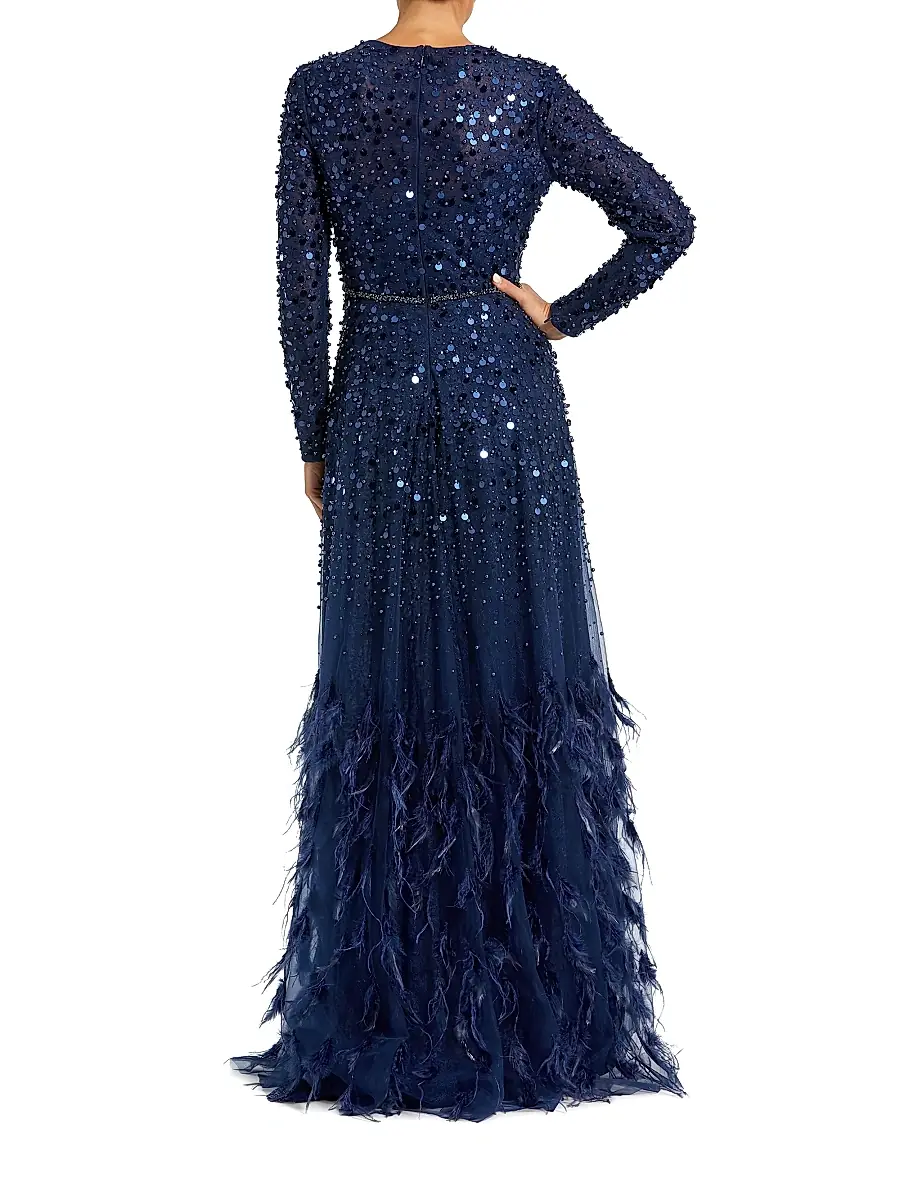 Mac Duggal Women's Sequin & Feather Embellished Gown | Thumbnail 2 Mac Duggal Women's Sequin & Feather Embellished Gown | Thumbnail 2