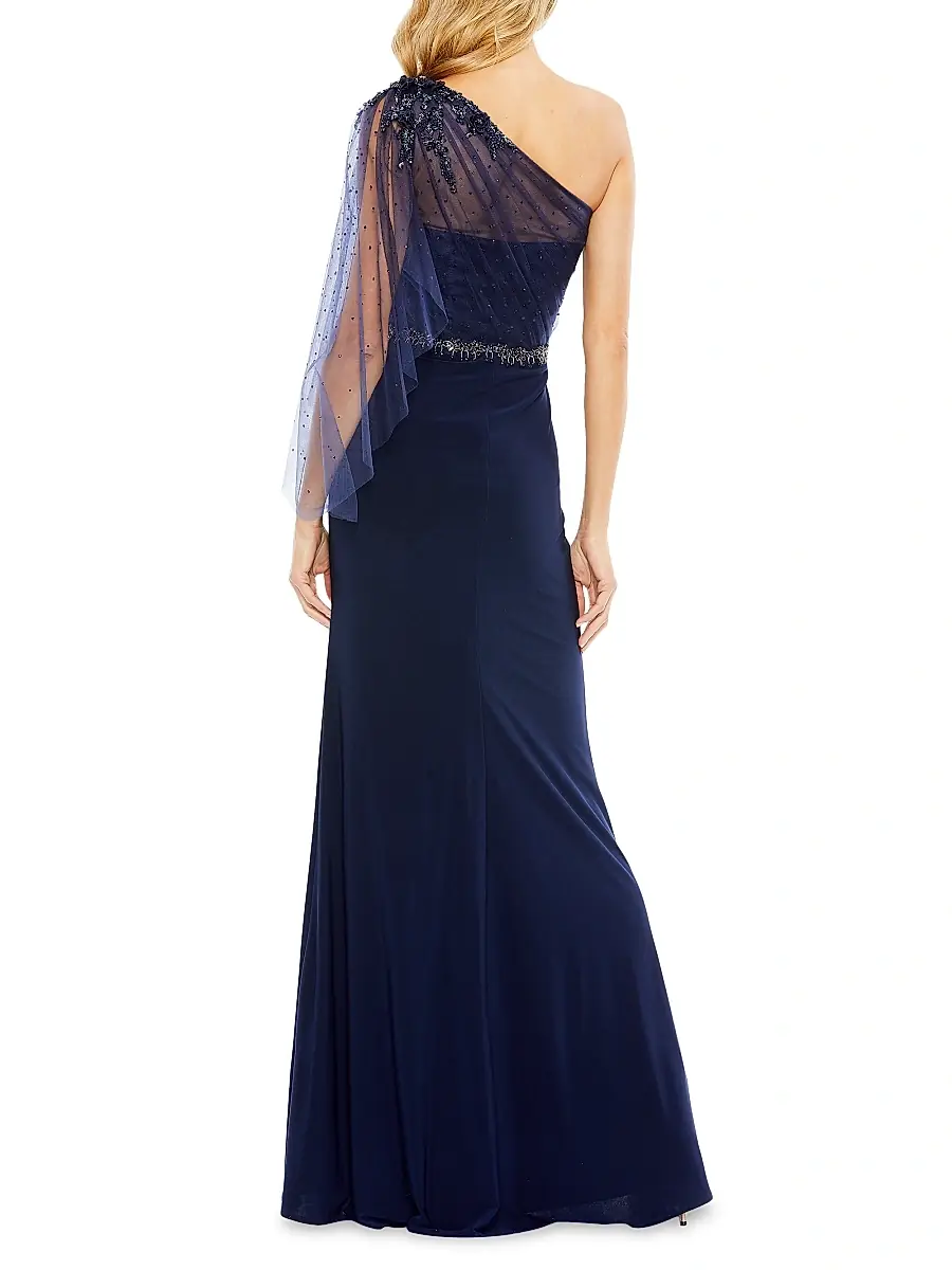 Mac Duggal Women's Embellished One-Shoulder Draped Gown | Thumbnail 4 Mac Duggal Women's Embellished One-Shoulder Draped Gown | Thumbnail 4