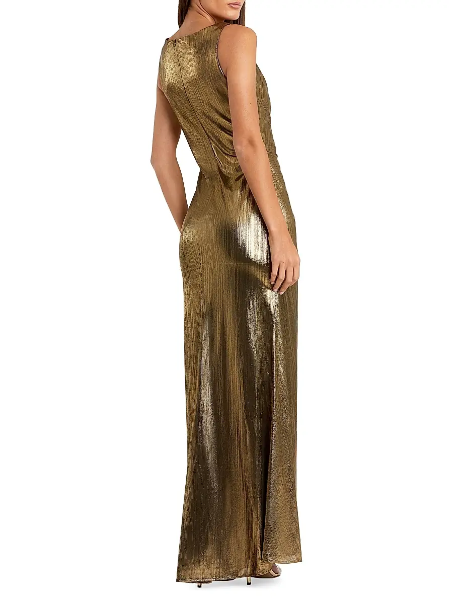 Mac Duggal Women's V-Neck Metallic Jersey Gown | Thumbnail 2 Mac Duggal Women's V-Neck Metallic Jersey Gown | Thumbnail 2