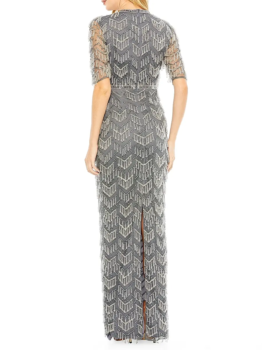 Mac Duggal Women's Beaded Fringe Column Gown | Thumbnail 2 Mac Duggal Women's Beaded Fringe Column Gown | Thumbnail 2