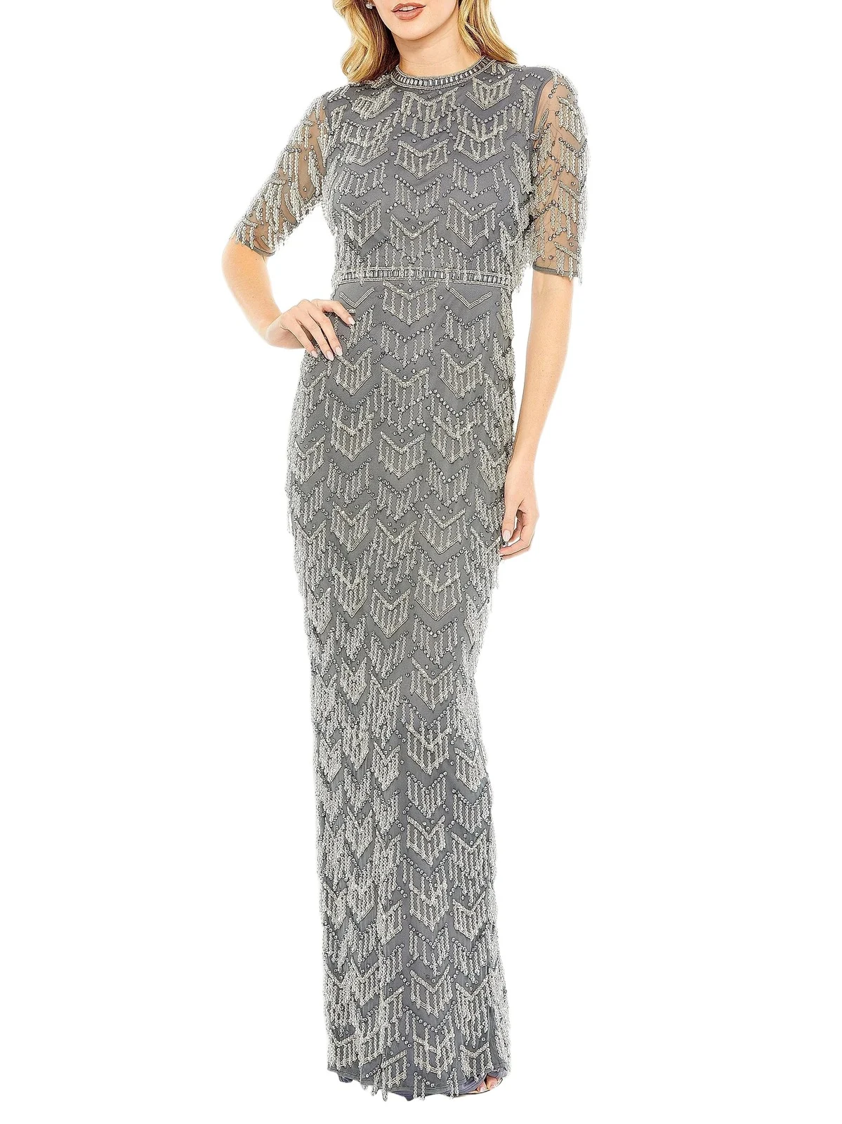 Mac Duggal Women's Beaded Fringe Column Gown