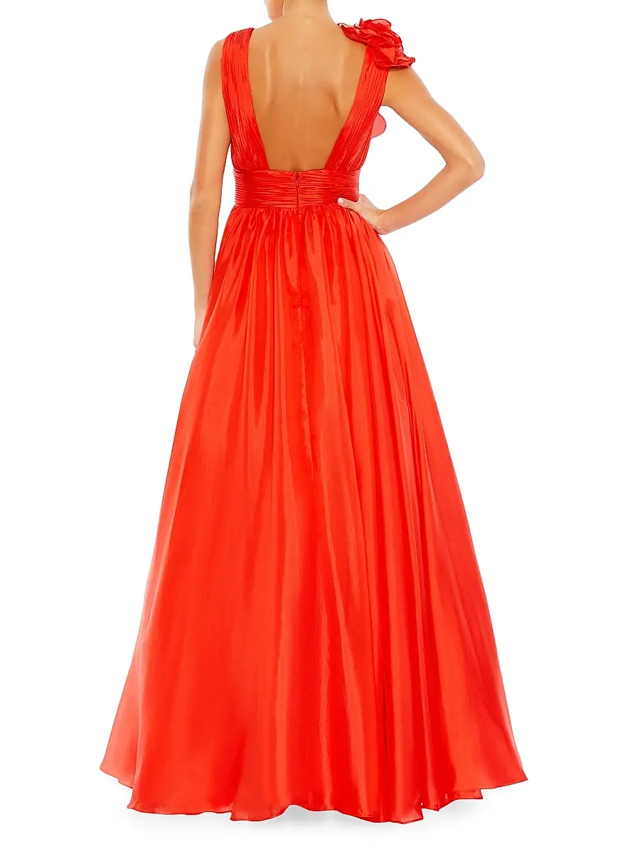 Mac Duggal Women's Satin Plunge Ruffled A-Line Gown | Thumbnail 2 Mac Duggal Women's Satin Plunge Ruffled A-Line Gown | Thumbnail 2