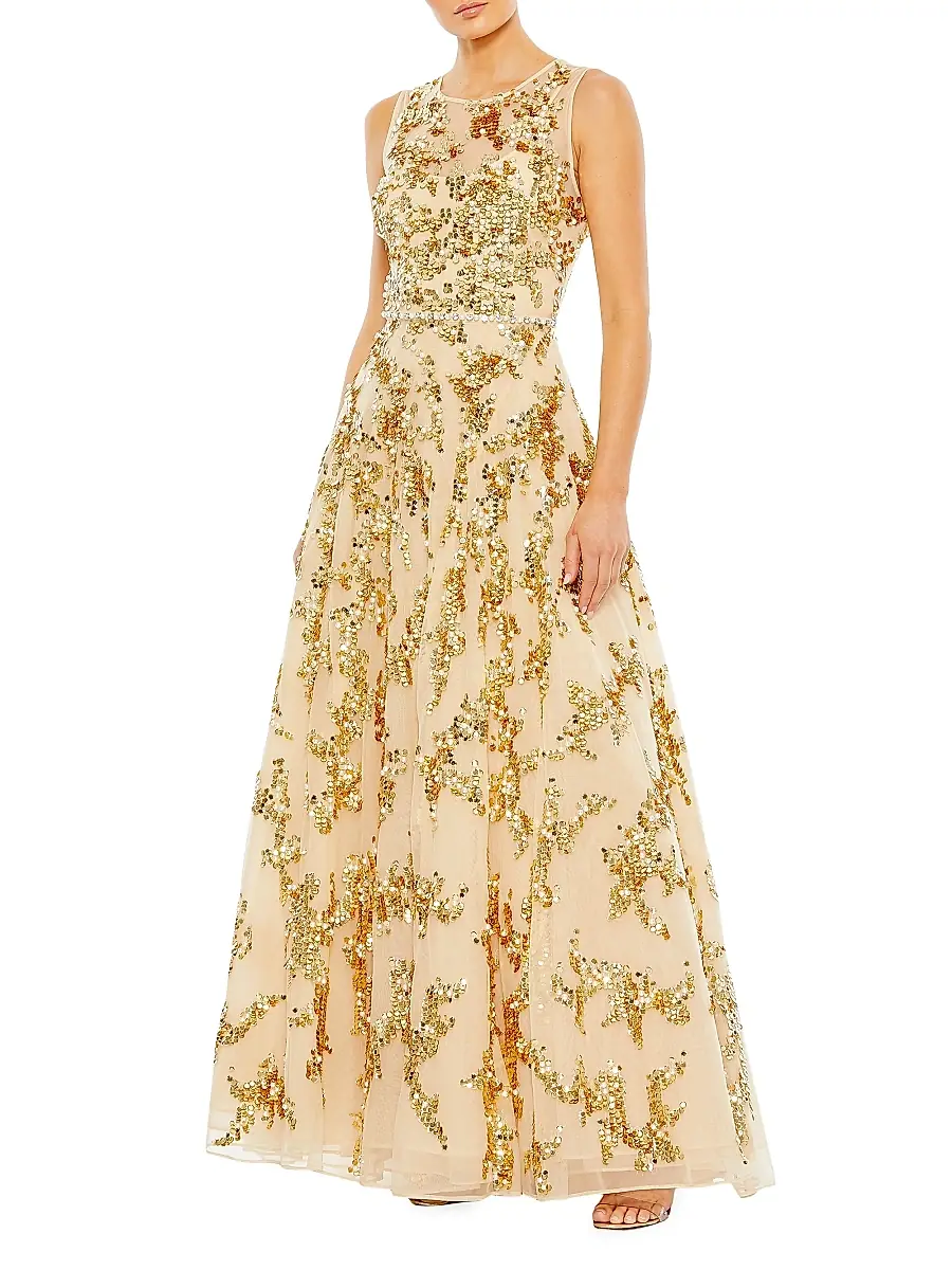 Mac Duggal Women's Embellished A-Line Gown - Beige | Image 1 Mac Duggal Women's Embellished A-Line Gown - Beige | Image 1