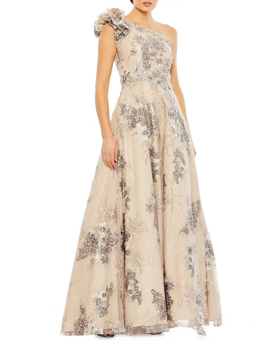 Mac Duggal Women's Embellished One-Shoulder A-Line Gown - Mocha | Image 1 Mac Duggal Women's Embellished One-Shoulder A-Line Gown - Mocha | Image 1