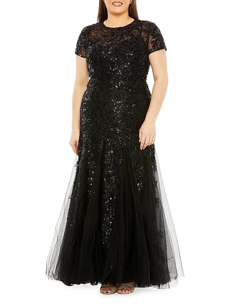 Mac Duggal Women's Plus Fabulouss Sequin Tulle Gown