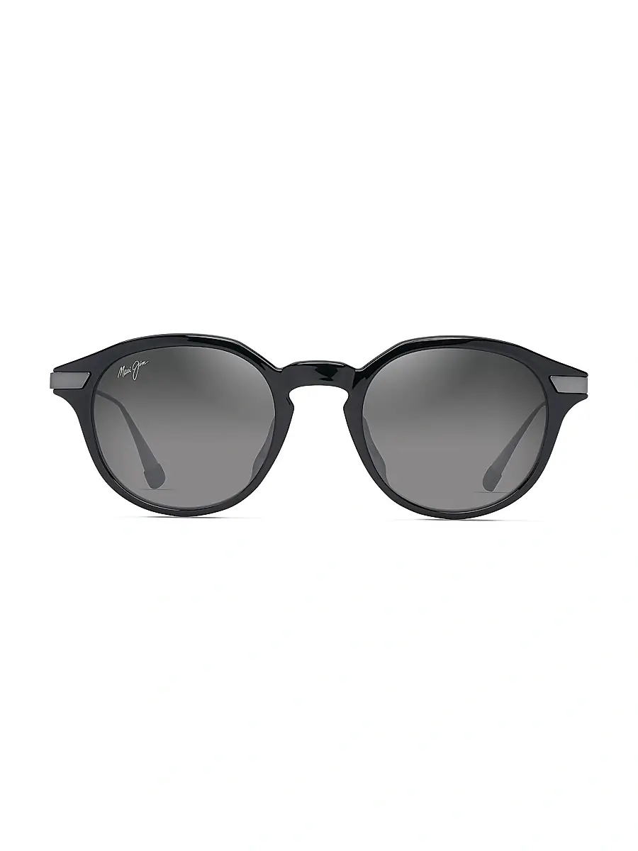 Maui Jim Men's Momi 49MM Round Sunglasses - Shiny Black Grey | Thumbnail 2 Maui Jim Men's Momi 49MM Round Sunglasses - Shiny Black Grey | Thumbnail 2