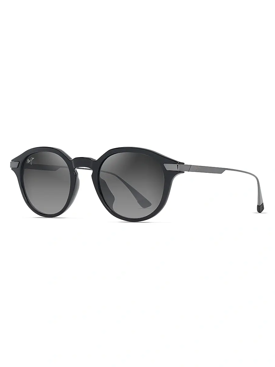 Maui Jim Men's Momi 49MM Round Sunglasses - Shiny Black Grey | Thumbnail 3 Maui Jim Men's Momi 49MM Round Sunglasses - Shiny Black Grey | Thumbnail 3