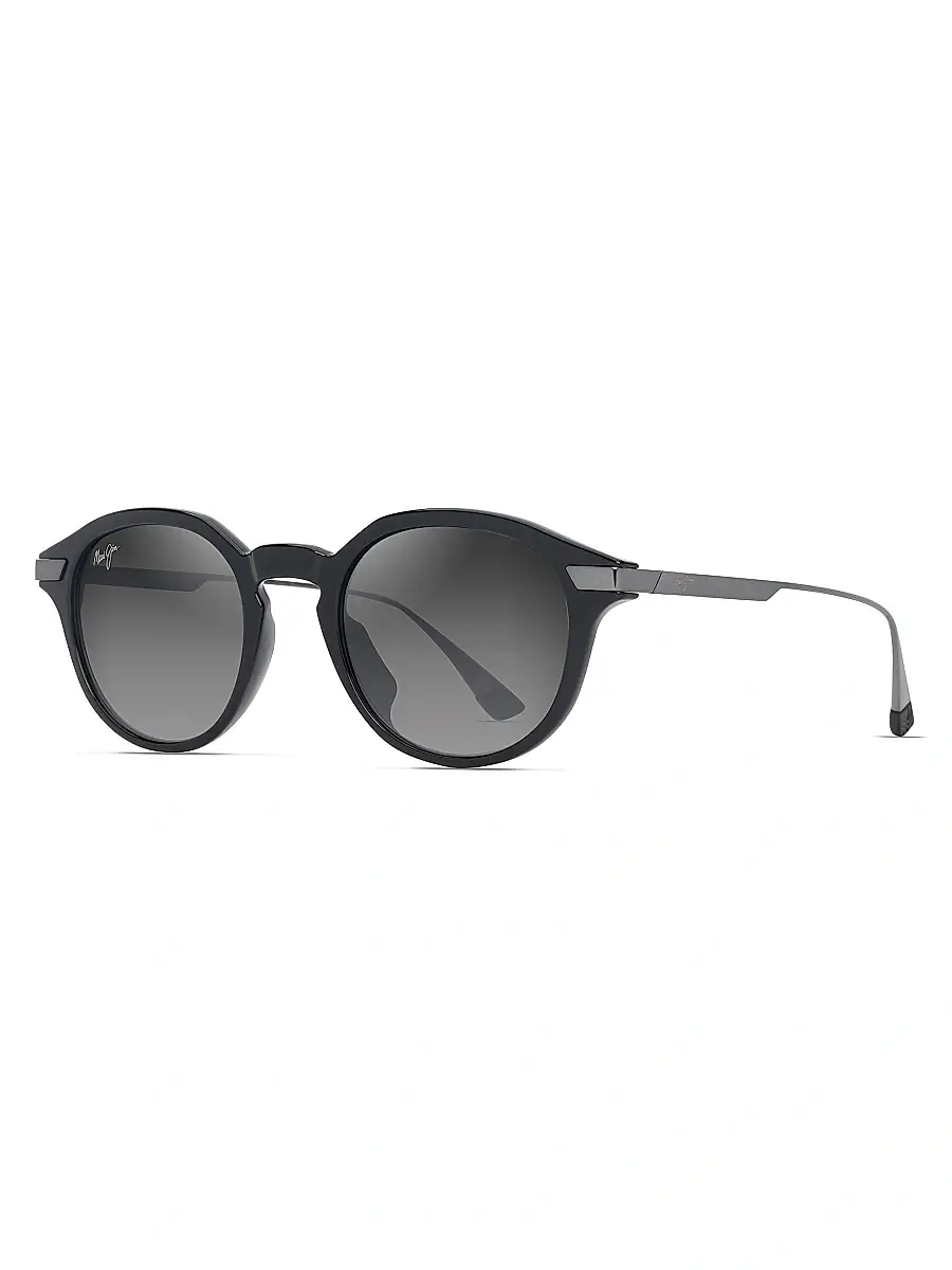 Men's Momi 49MM Round Sunglasses - Shiny Black Grey Men's Momi 49MM Round Sunglasses - Shiny Black Grey