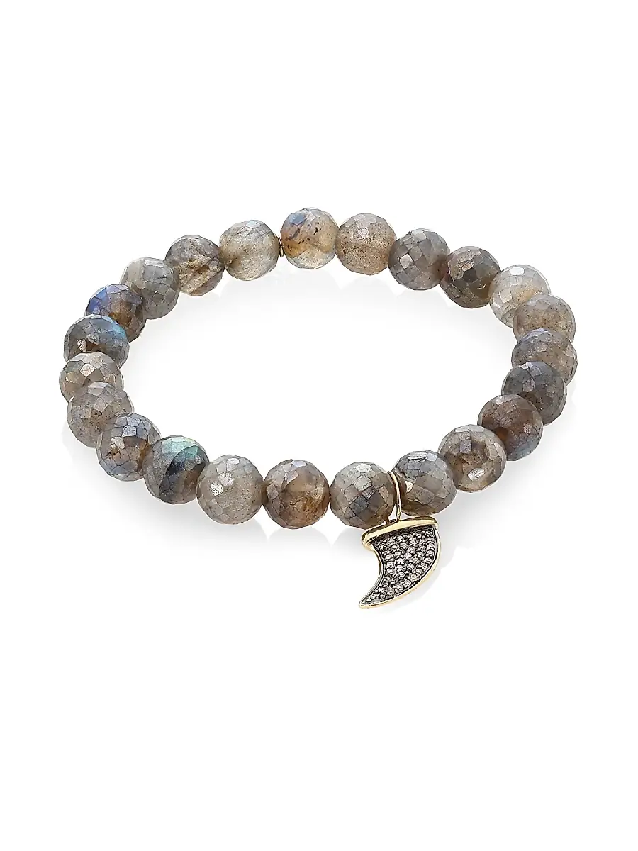 Sydney Evan Women's Labradorite, Brown Diamond & Two-Tone Gold Rondelle Horn Bracelet