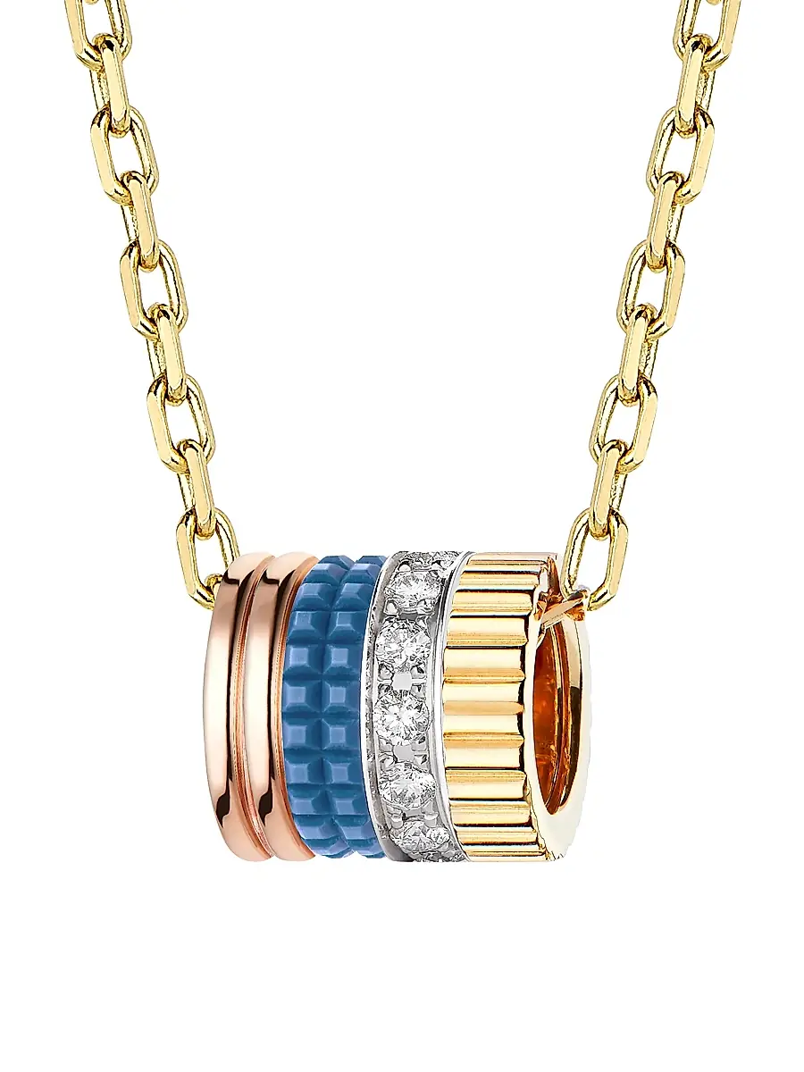 Boucheron Men's Unisex Quatre Blue Edition Tri-Tone 18K Gold, HyCeram & 0.17 TCW Diamond Pendant Necklace - Yellow Gold | Thumbnail 4 Boucheron Men's Unisex Quatre Blue Edition Tri-Tone 18K Gold, HyCeram & 0.17 TCW Diamond Pendant Necklace - Yellow Gold | Thumbnail 4