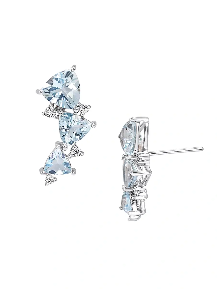 Hueb Women's Mirage 18K White Gold, Diamond & Aquamarine Crawler Earrings | Thumbnail 2 Hueb Women's Mirage 18K White Gold, Diamond & Aquamarine Crawler Earrings | Thumbnail 2