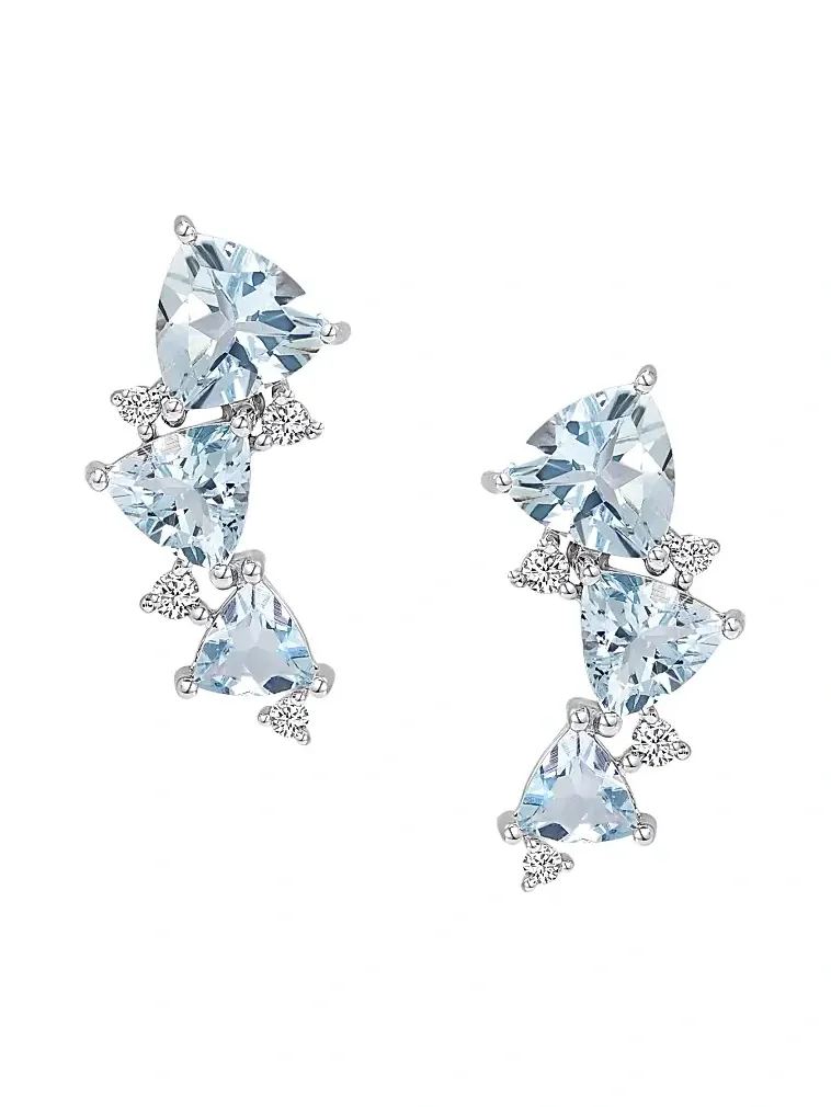 Hueb Women's Mirage 18K White Gold, Diamond & Aquamarine Crawler Earrings