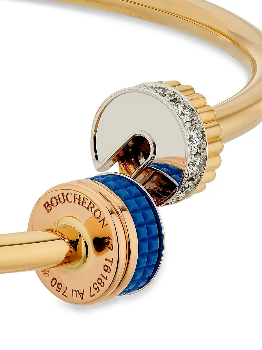 Boucheron Women's Quatre Blue Edition Tri-Tone 18K Gold, HyCeram & 0.11 TCW Diamond Bangle - Yellow Gold | Thumbnail 4