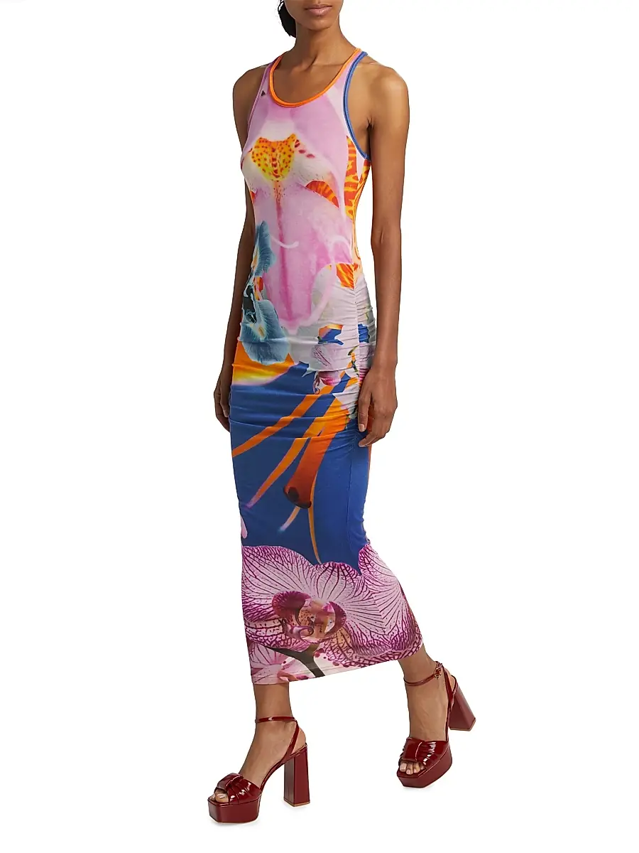 BruceGlen Women's Orchid Floral Rib-Knit Sleeveless Maxi Dress - Blue | Thumbnail 2 BruceGlen Women's Orchid Floral Rib-Knit Sleeveless Maxi Dress - Blue | Thumbnail 2