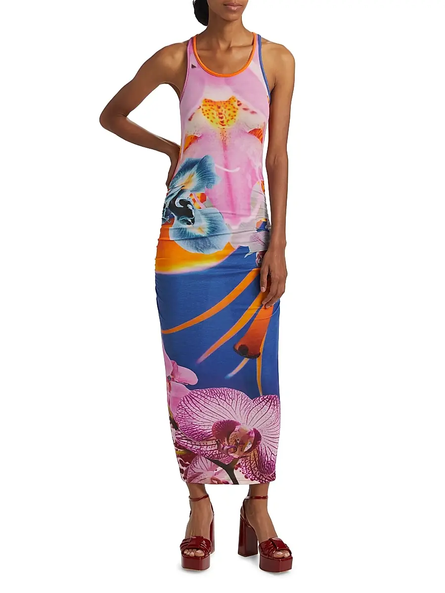 BruceGlen Women's Orchid Floral Rib-Knit Sleeveless Maxi Dress - Blue | Thumbnail 3 BruceGlen Women's Orchid Floral Rib-Knit Sleeveless Maxi Dress - Blue | Thumbnail 3