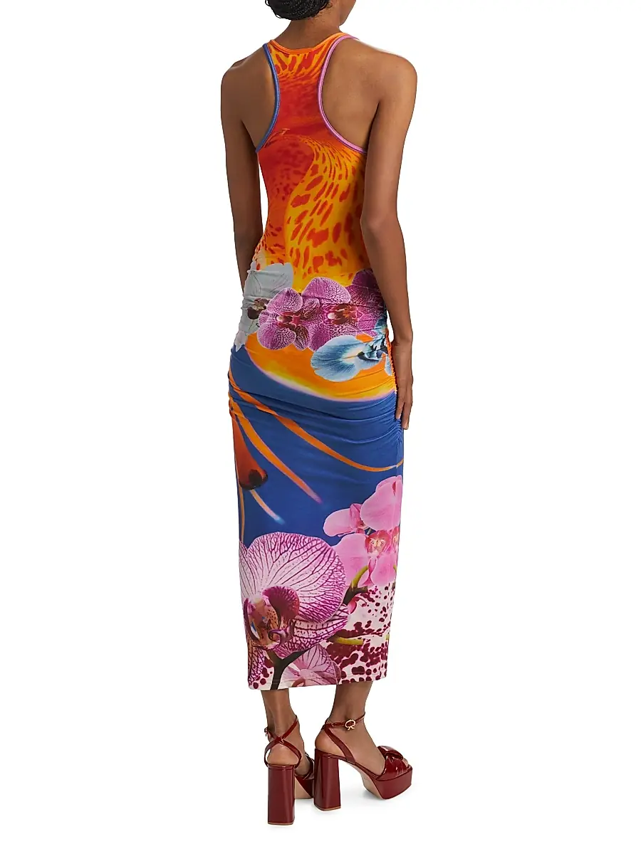 BruceGlen Women's Orchid Floral Rib-Knit Sleeveless Maxi Dress - Blue | Thumbnail 5 BruceGlen Women's Orchid Floral Rib-Knit Sleeveless Maxi Dress - Blue | Thumbnail 5