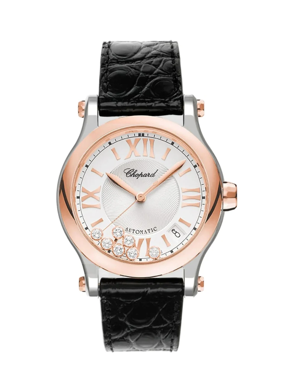 Chopard Women's Happy Sport 18K Rose Gold, Stainless Steel, Diamond & Leather-Strap Watch - Black Rose Gold