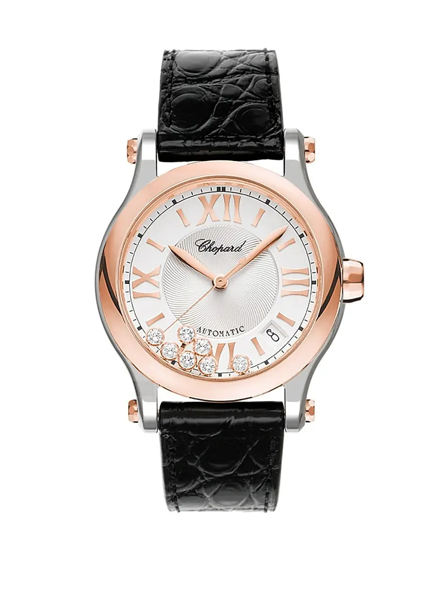 Women's Happy Sport 18K Rose Gold, Stainless Steel, Diamond & Leather-Strap Watch Women's Happy Sport 18K Rose Gold, Stainless Steel, Diamond & Leather-Strap Watch