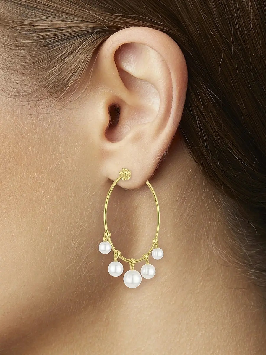 Paul Morelli Women's Wind Chime 18K Yellow Gold & Akoya Pearls Hoop Earrings | Thumbnail 2