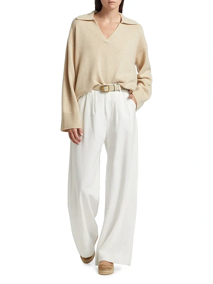 Reformation Women's Sawyer Oversized Cashmere & Wool Polo Sweater | Thumbnail 2