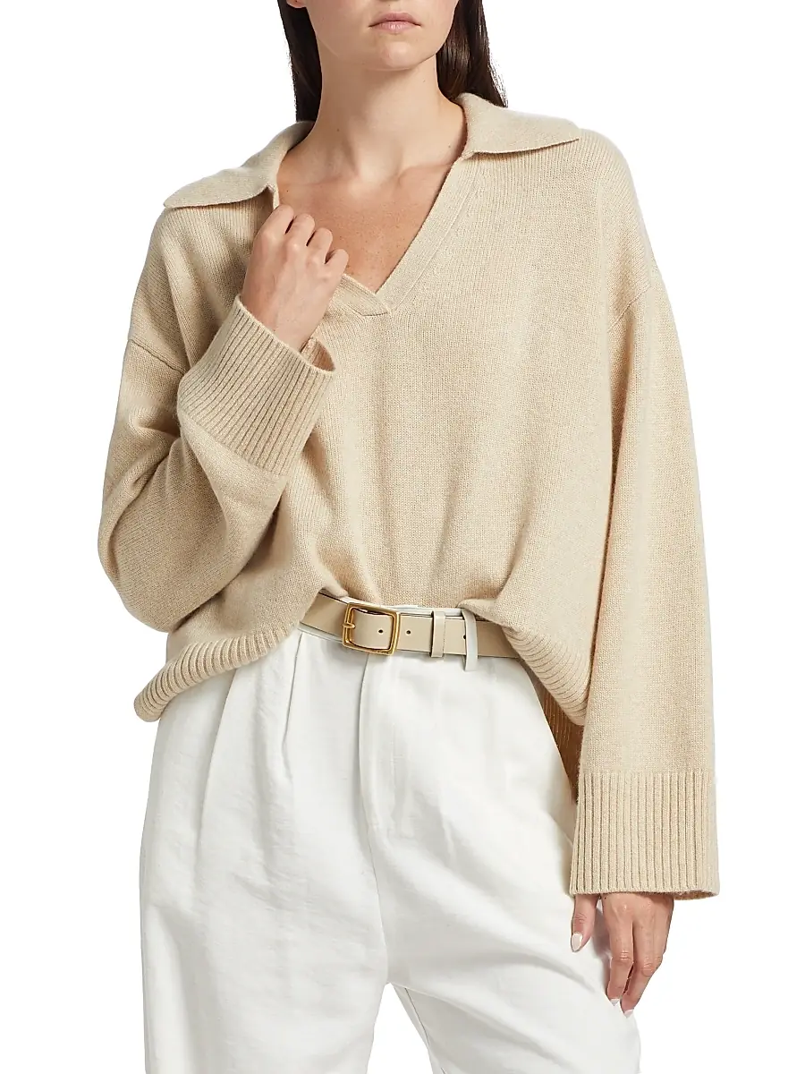 Reformation Women's Sawyer Oversized Cashmere & Wool Polo Sweater | Thumbnail 3