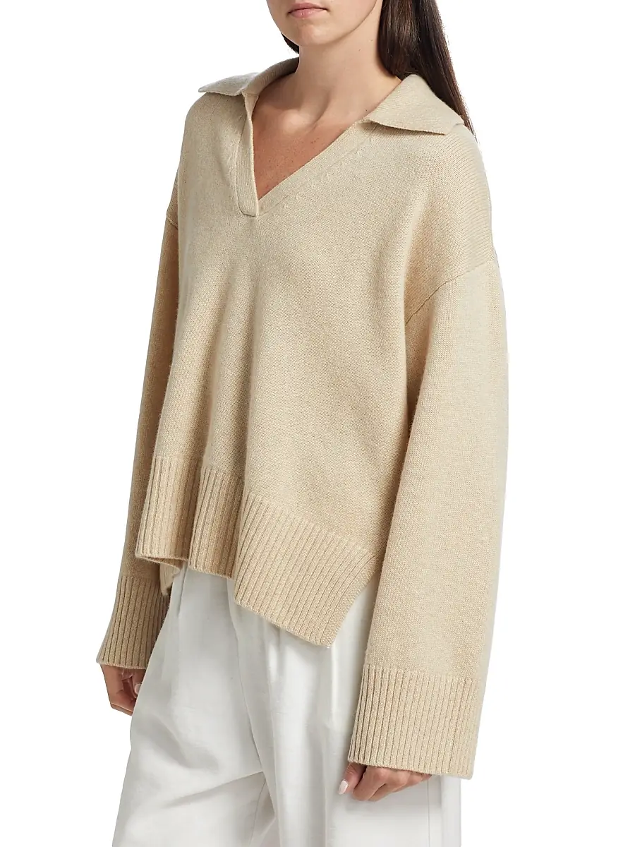 Reformation Women's Sawyer Oversized Cashmere & Wool Polo Sweater | Thumbnail 4