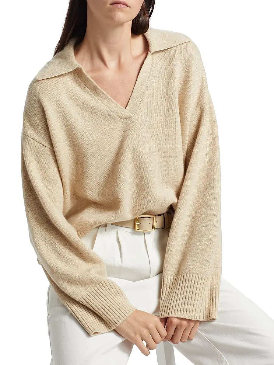 Reformation Women's Sawyer Oversized Cashmere & Wool Polo Sweater | Thumbnail 6
