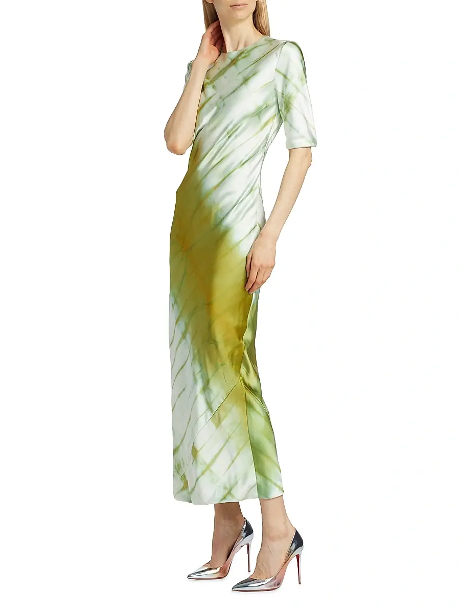 Alejandra Alonso Rojas Women's Silk Short-Sleeve Midi-Dress - Green Shibori | Thumbnail 4 Alejandra Alonso Rojas Women's Silk Short-Sleeve Midi-Dress - Green Shibori | Thumbnail 4