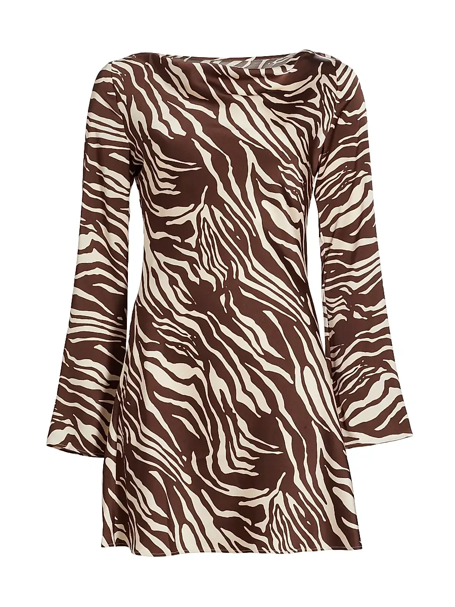 Reformation Women's Pike Zebra Satin Long-Sleeve Minidress - Stampede | Image 1 Reformation Women's Pike Zebra Satin Long-Sleeve Minidress - Stampede | Image 1