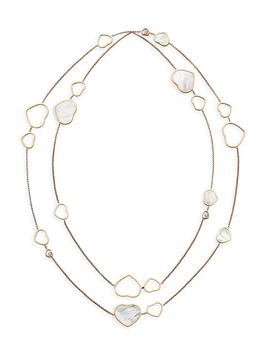 Women's Happy Hearts 18K Rose Gold, Diamond & Mother-Of-Pearl 2-Strand Station Necklace - Rose Gold Women's Happy Hearts 18K Rose Gold, Diamond & Mother-Of-Pearl 2-Strand Station Necklace - Rose Gold