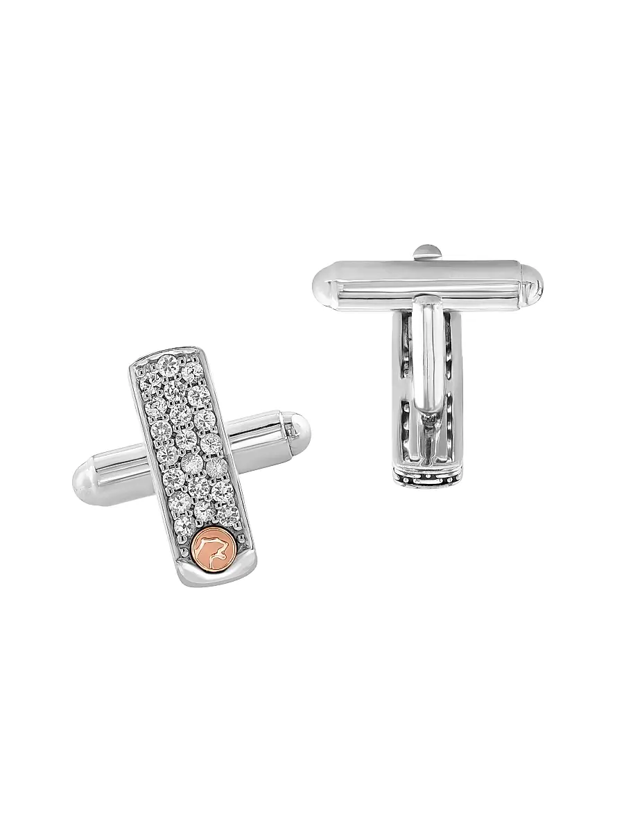 Saks Fifth Avenue Collection Men's COLLECTION 18K Yellow Gold, 925 Sterling Silver & White Sapphire Cufflinks | Thumbnail 3