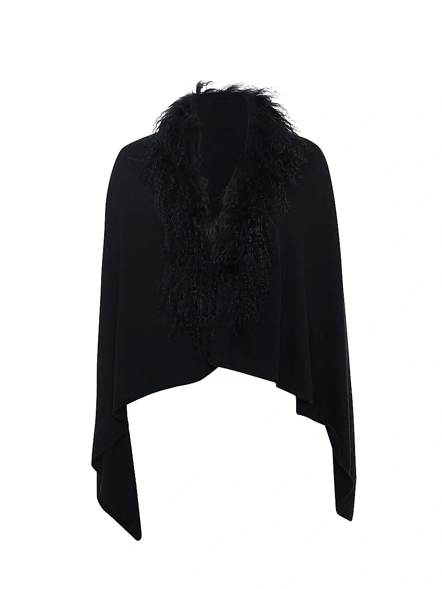 Gorski Women's Stole with Select Mongolian Lamb Trim - Black | Image 1 Gorski Women's Stole with Select Mongolian Lamb Trim - Black | Image 1