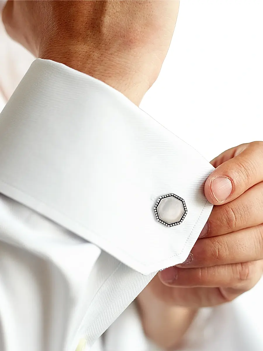 Jan Leslie Men's Mother Of Pearl & Sterling Silver Antique Bordered Cufflinks | Thumbnail 2 Jan Leslie Men's Mother Of Pearl & Sterling Silver Antique Bordered Cufflinks | Thumbnail 2