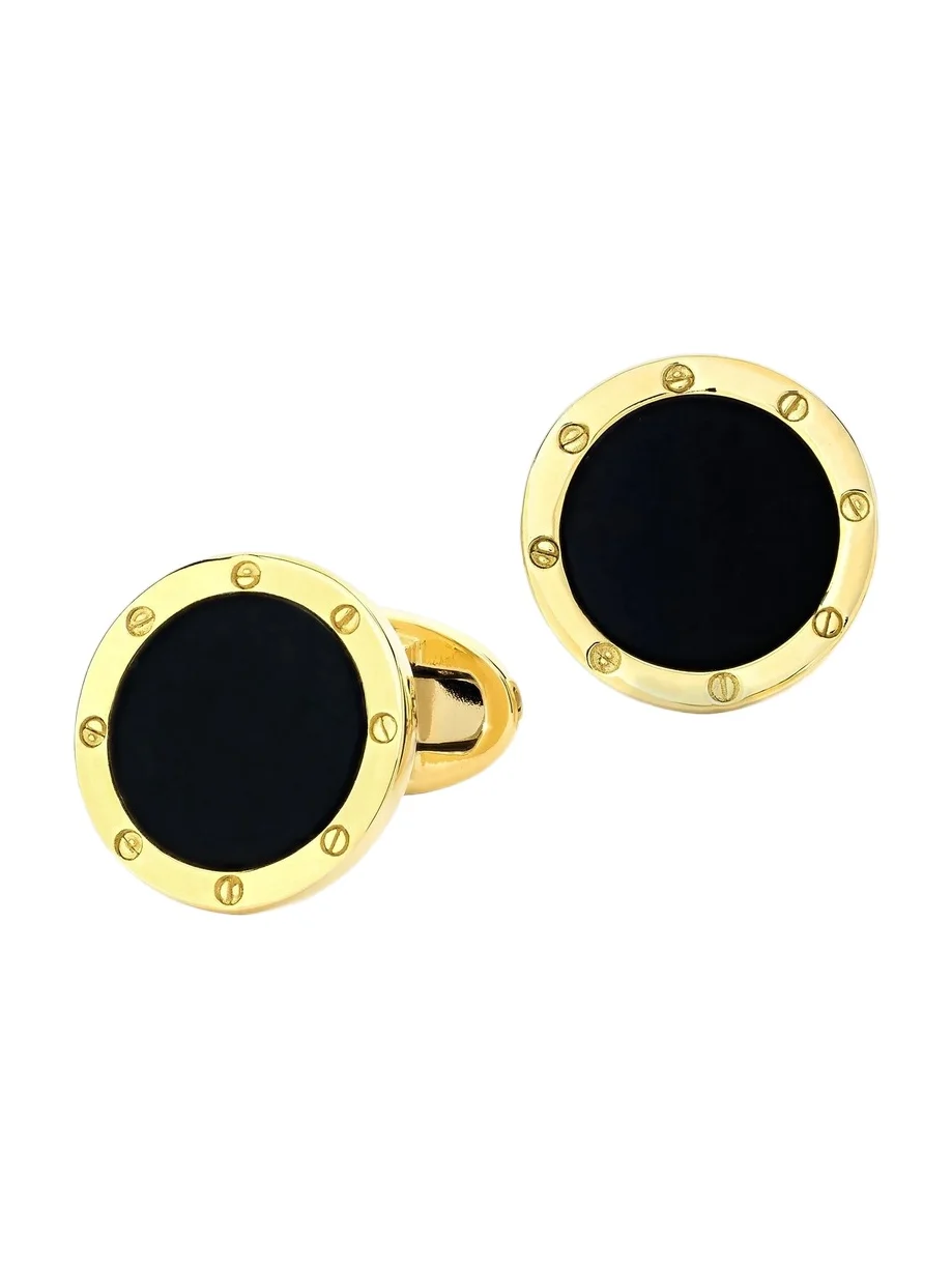 Jan Leslie Men's 18K Gold & Onyx Rivet Etch Cufflinks