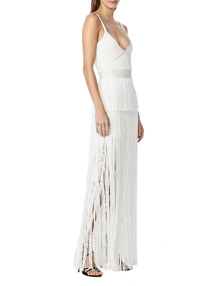 Hervé Léger Women's Strappy Ottoman Fringe Gown | Thumbnail 3 Hervé Léger Women's Strappy Ottoman Fringe Gown | Thumbnail 3