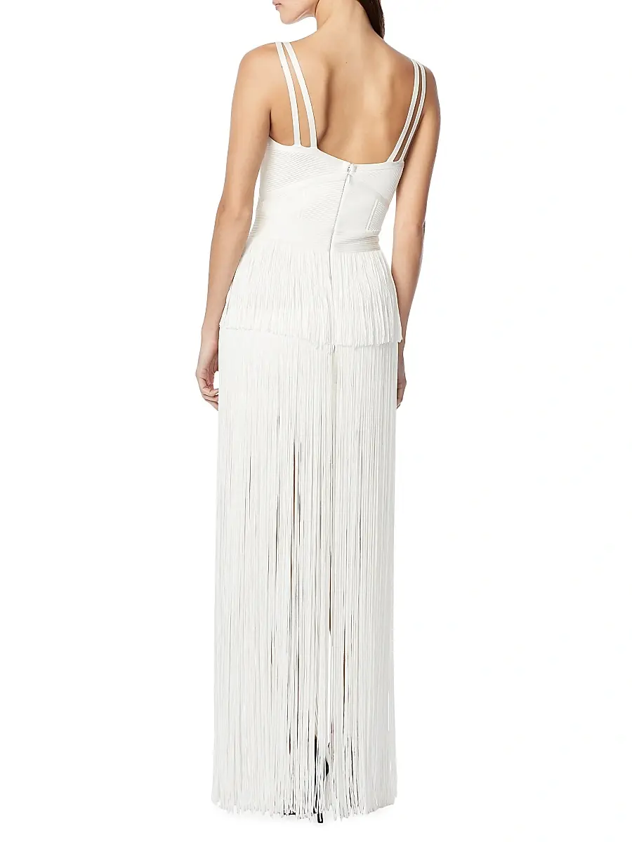 Hervé Léger Women's Strappy Ottoman Fringe Gown | Thumbnail 4 Hervé Léger Women's Strappy Ottoman Fringe Gown | Thumbnail 4