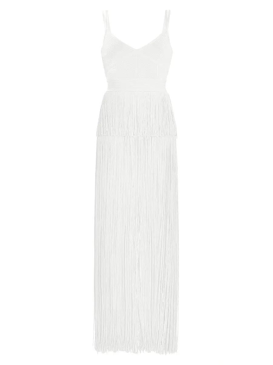 Hervé Léger Women's Strappy Ottoman Fringe Gown - Alabaster - Size XL | Image 1 Hervé Léger Women's Strappy Ottoman Fringe Gown - Alabaster - Size XL | Image 1