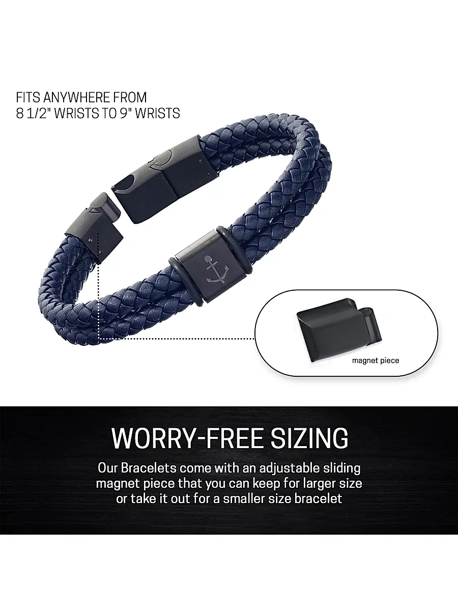 Link Up Men's Anchor Stainless Steel & Braided Leather Bracelet | Thumbnail 2 Link Up Men's Anchor Stainless Steel & Braided Leather Bracelet | Thumbnail 2