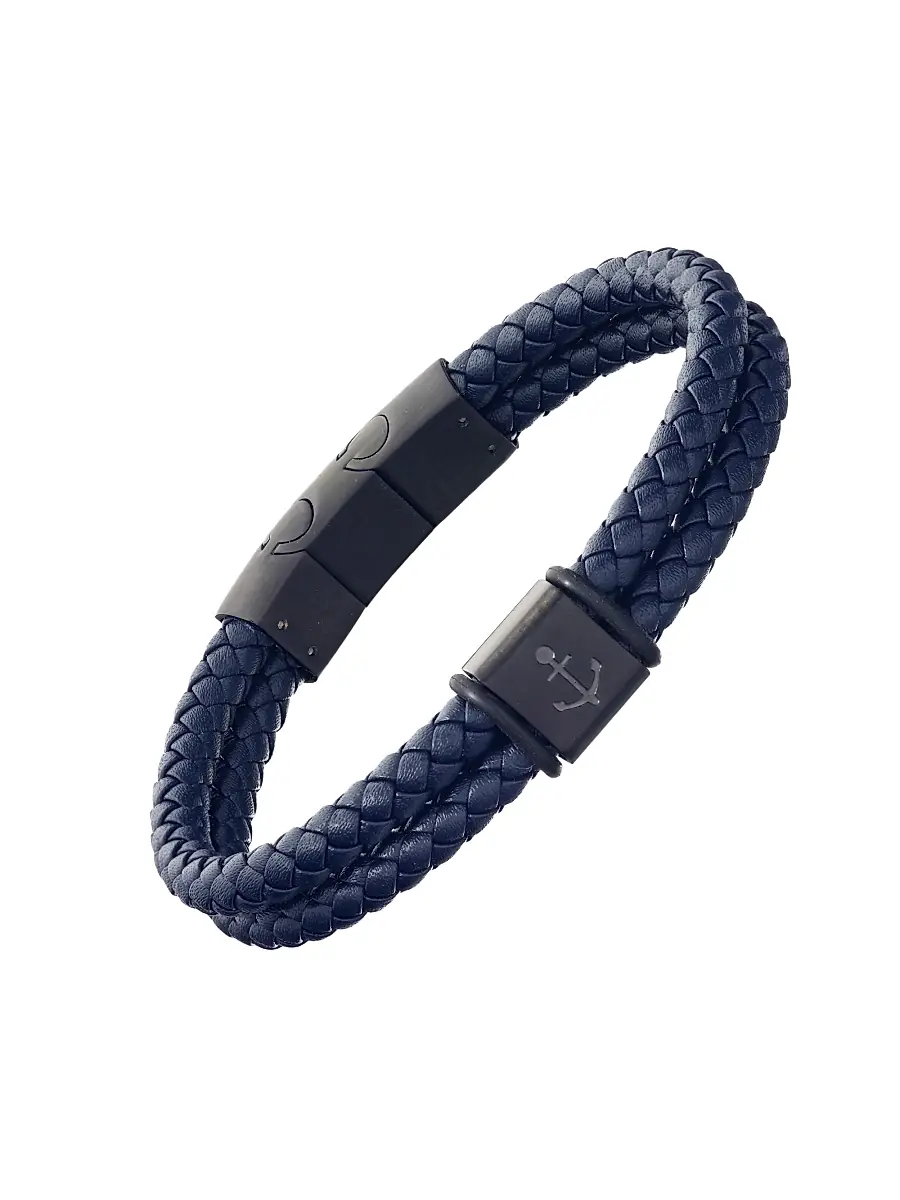 Link Up Men's Anchor Stainless Steel & Braided Leather Bracelet