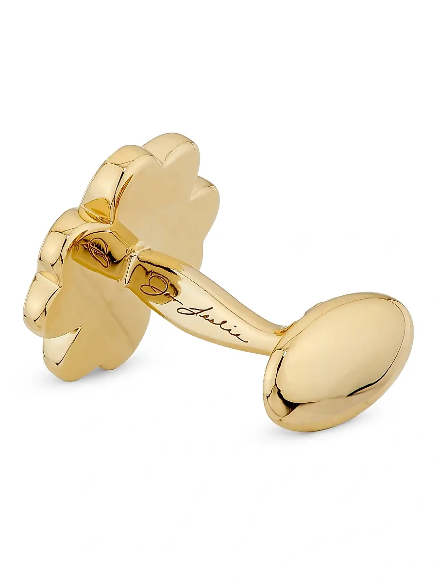 Jan Leslie Men's 18K-Yellow-Gold Vermeil & Red Tiger's Eye 4-Leaf Clover Cufflinks | Thumbnail 2